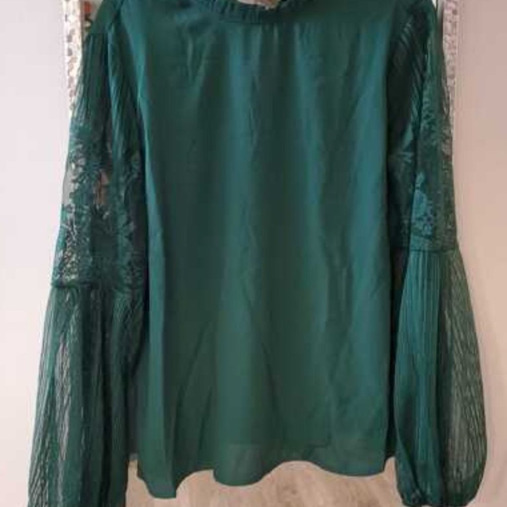 Green sheer sleeve lace long sleeve Top Classic - Picture 7 of 8